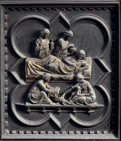 The Birth of St John the Baptist, fourth panel of the South Doors of the Baptistery of San Giovanni, 1336 by Andrea Pisano